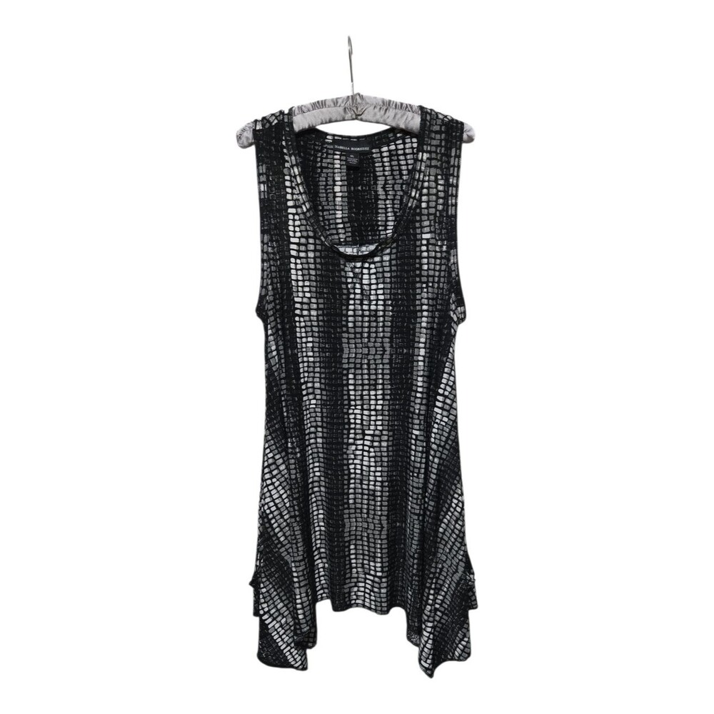 Sleeveless Black & White Grid Print Tunic Lagenlook Beach Resort Wear Size XL